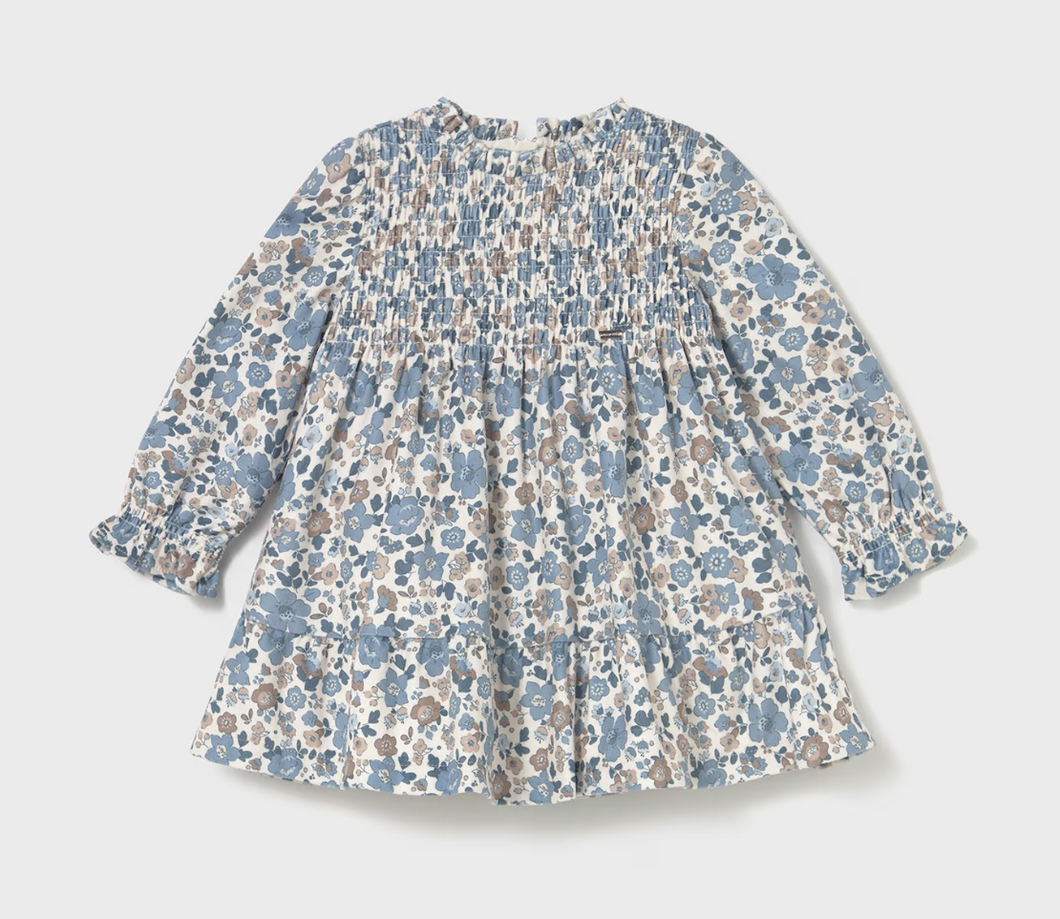 Baby Ruffle Velvet Dress- Blue Bell