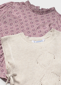 Baby Faux Knit Vest Dress Set- Sand Heather