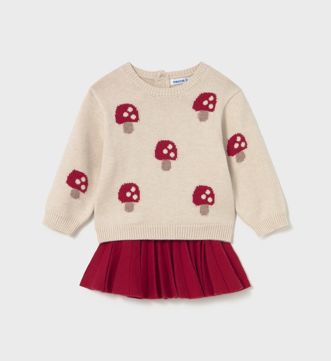 Baby Mushroom Sweater & Skirt Set- Red