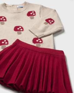 Baby Mushroom Sweater & Skirt Set- Red