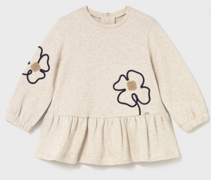 Baby Flower Applique Dress- Sand Heather