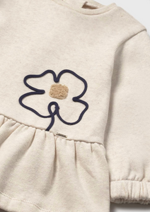 Baby Flower Applique Dress- Sand Heather