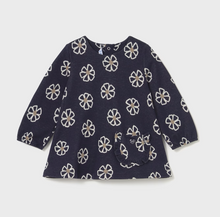 Load image into Gallery viewer, Baby Jacquard Flower Print Dress- Navy
