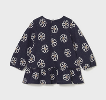 Load image into Gallery viewer, Baby Jacquard Flower Print Dress- Navy
