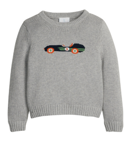 Vintage Race Car Intarsia Sweater- Gray
