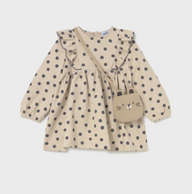 Load image into Gallery viewer, Baby Polka Dot Dress &amp; Purse Set- Tapioca

