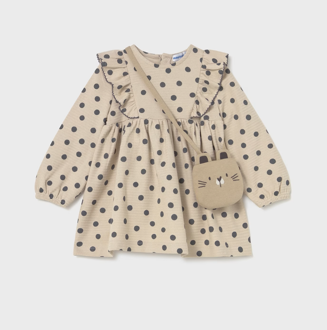 Baby Polka Dot Dress & Purse Set- Tapioca