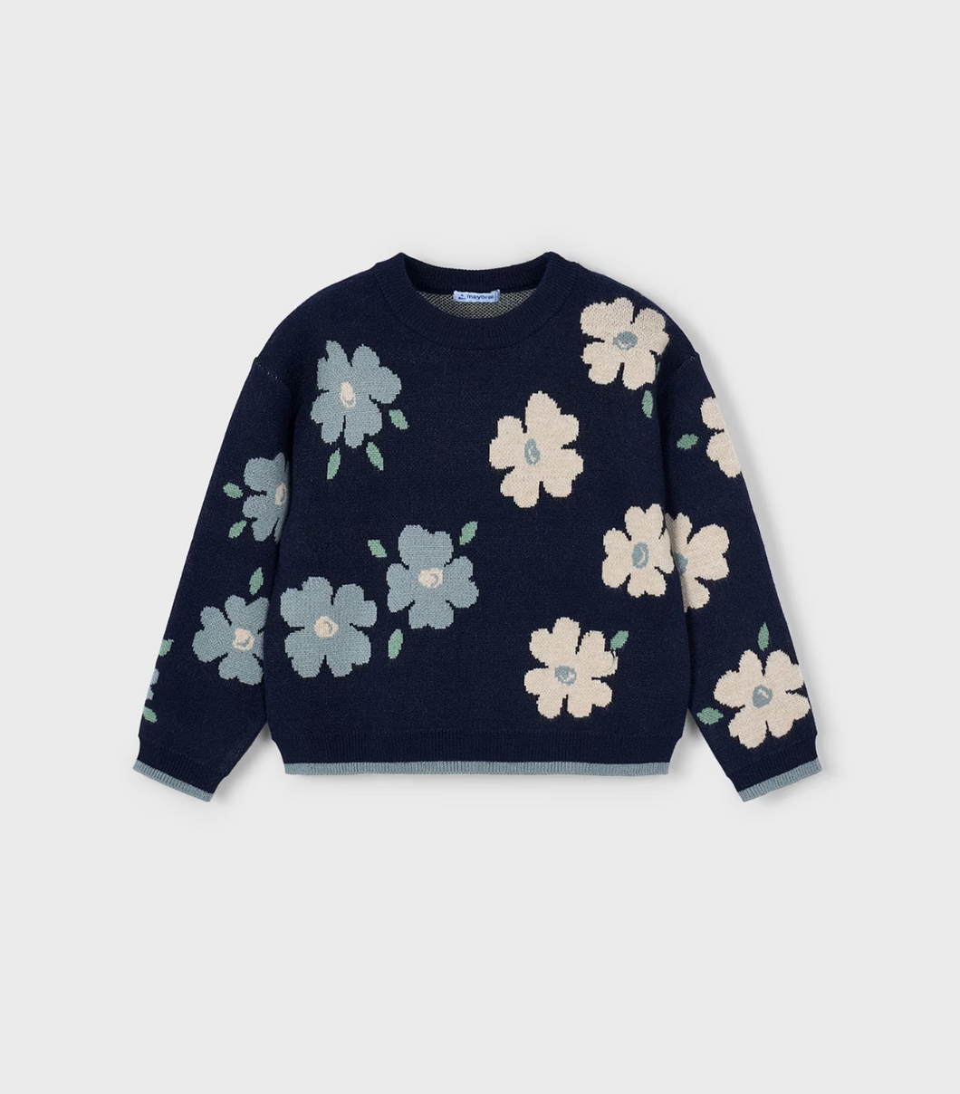 Jacquard Flower Sweater- Petroleum
