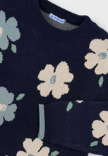 Load image into Gallery viewer, Jacquard Flower Sweater- Petroleum
