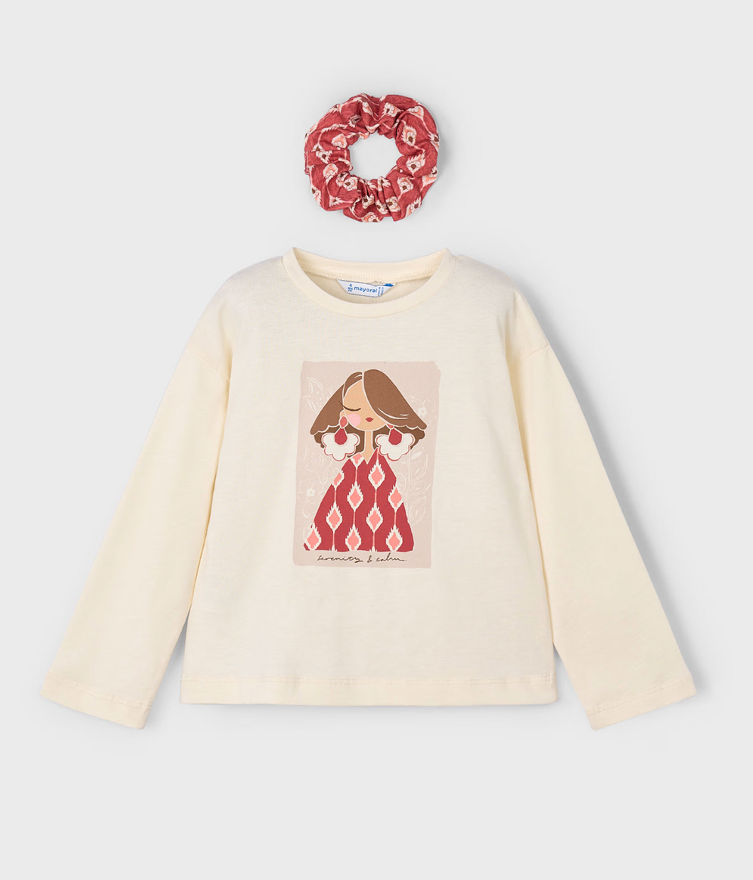 T-Shirt LS & Scrunchie- Macchiato