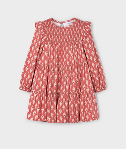 Ikat Print Dress- Dark Red/Tandoori