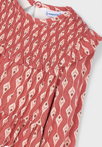 Ikat Print Dress- Dark Red/Tandoori