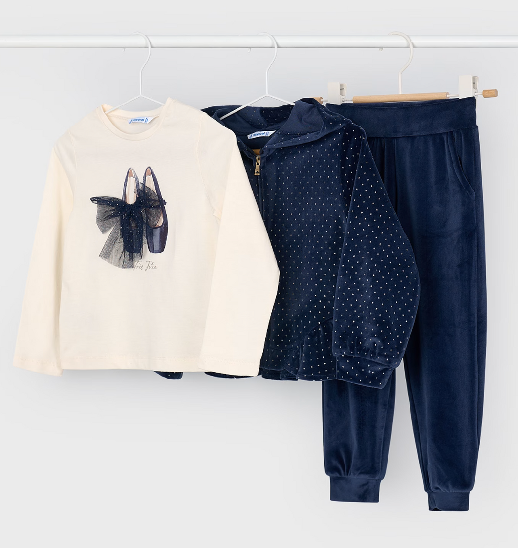 Gold Dot Ballet 3 Piece Jacket Set- Navy