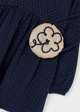 Load image into Gallery viewer, Gold Dot Fleece Dress &amp; Purse Set- Navy
