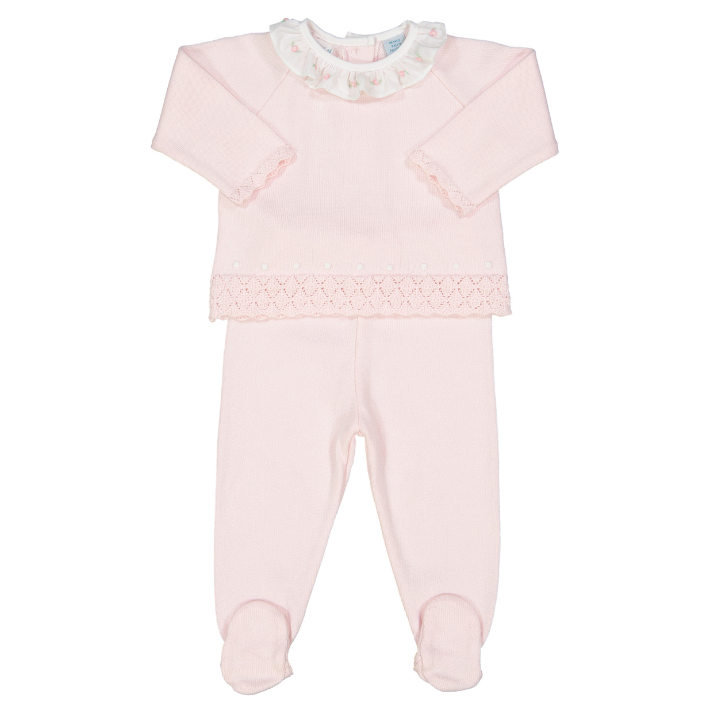 Rose Ruffle Collar Diamond Knit Set