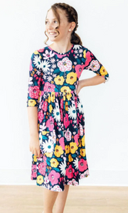 Midnight Floral Pocket Twirl Dress