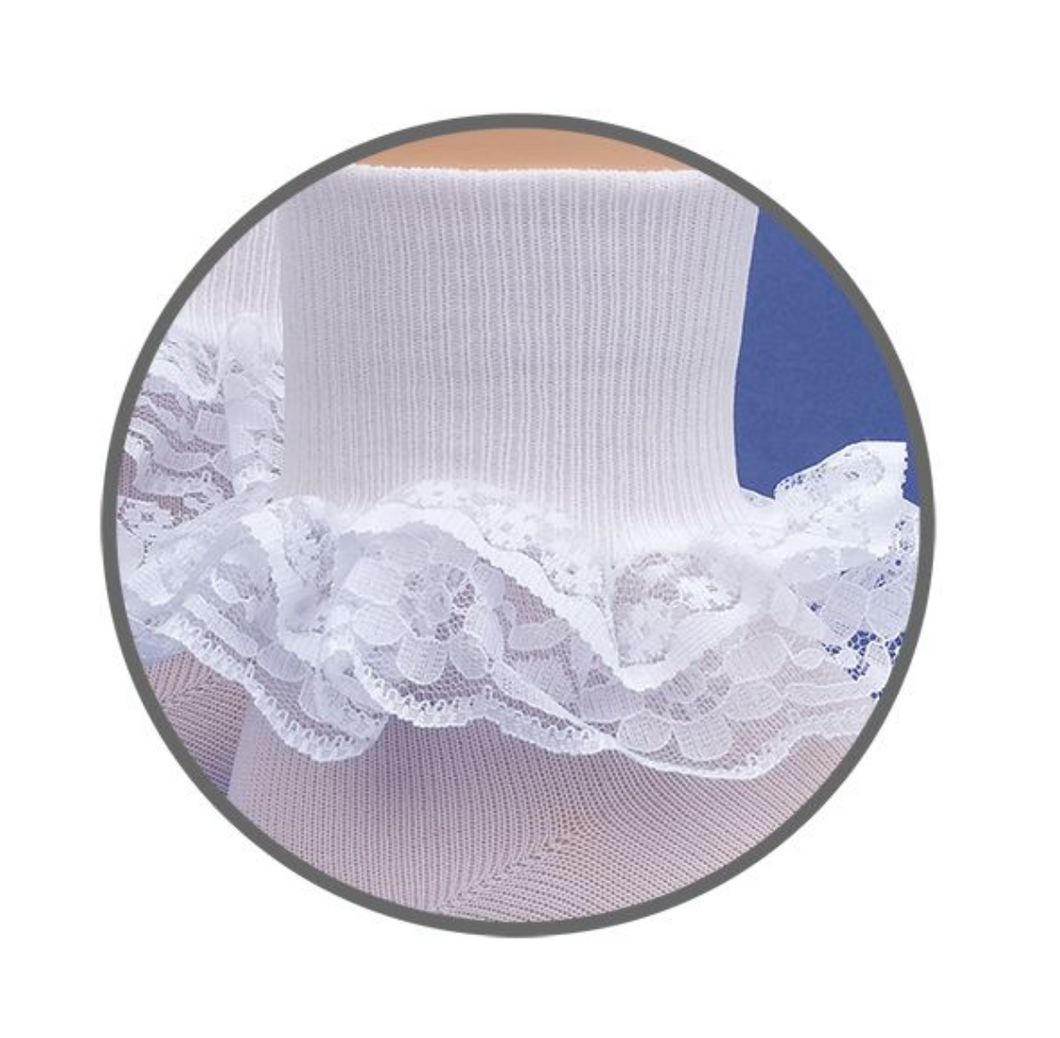 Dressy Lace Turn Cuff Socks-White