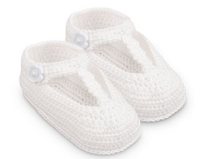 T-Strap Crochet Bootie-White