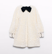 Load image into Gallery viewer, Girl A-Line Sequin Velvet Dress- Cream
