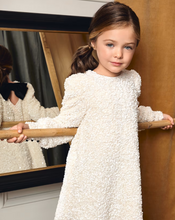 Load image into Gallery viewer, Girl A-Line Sequin Velvet Dress- Cream
