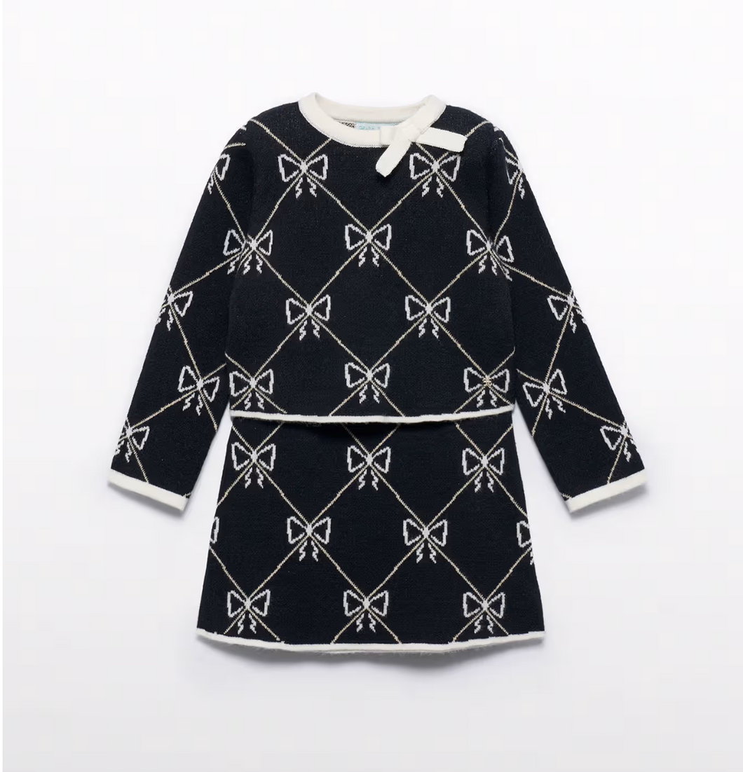 Girl Knit Tricot Skirt Set- Black