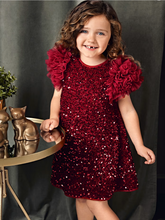 Load image into Gallery viewer, Girl Sequin &amp; Tulle Dress- Red
