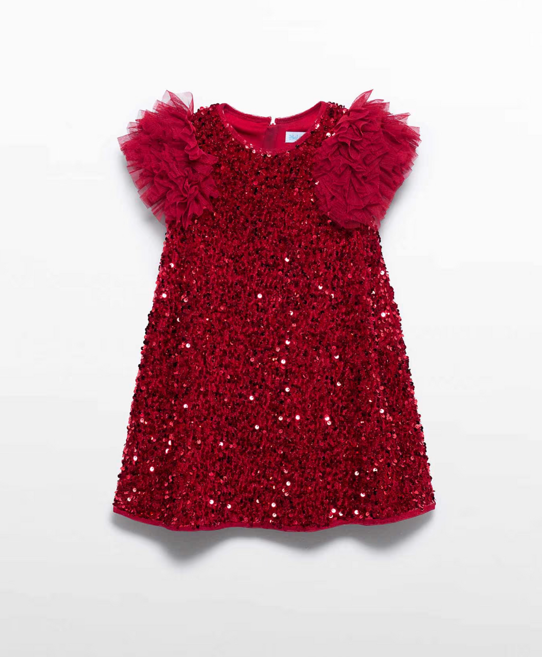 Girl Sequin & Tulle Dress- Red