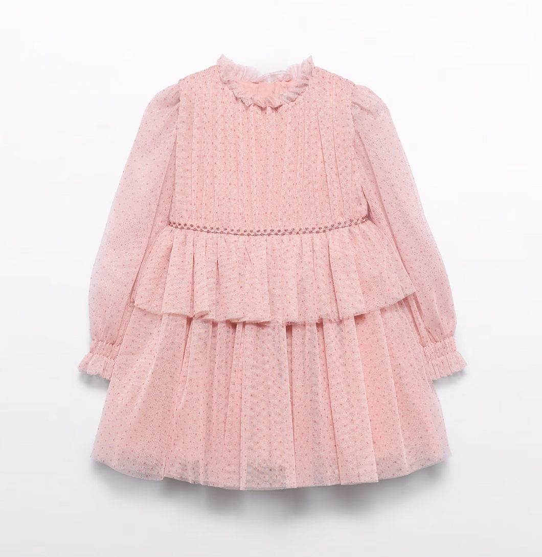 Girl Glitter Shimmer Tulle Dress- Petal