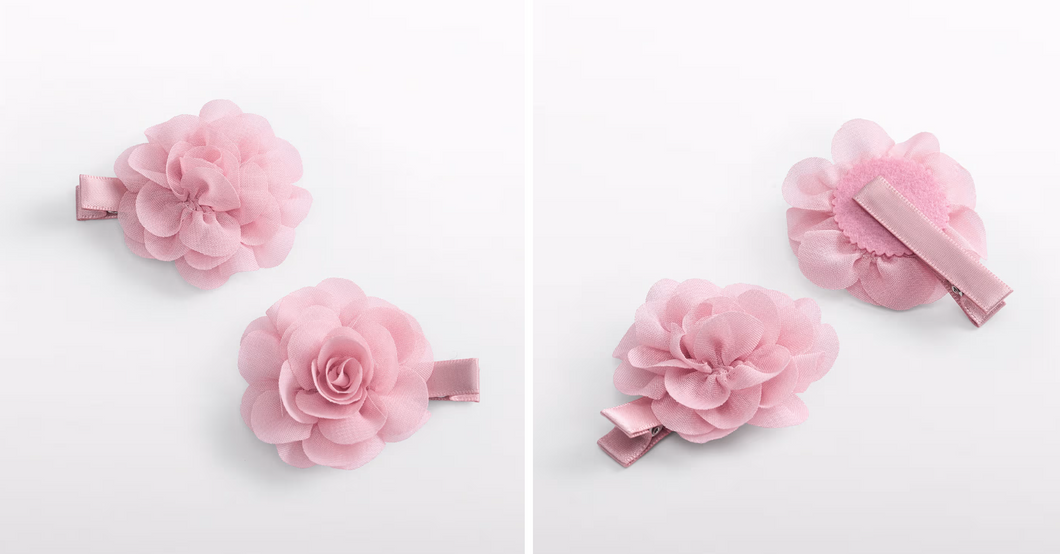 Girl 2pk Tulle Flower Hair Clips- Lt Rose