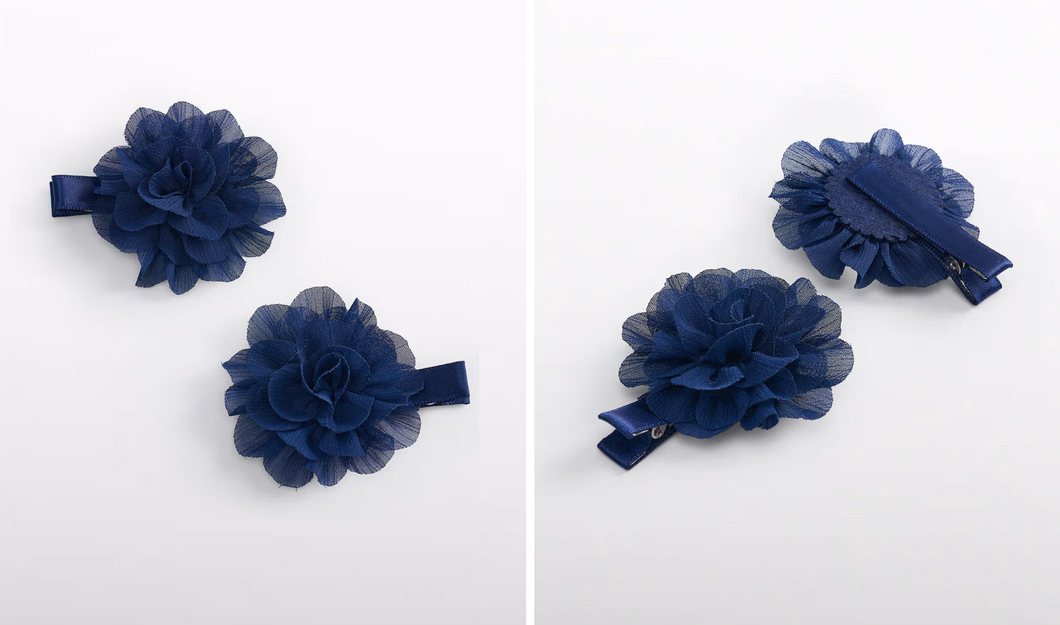 Girl 2pk Tulle Flower Hair Clips- Navy
