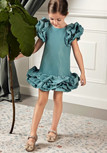 Load image into Gallery viewer, Girl Cloud Taffeta Dress- Aqua
