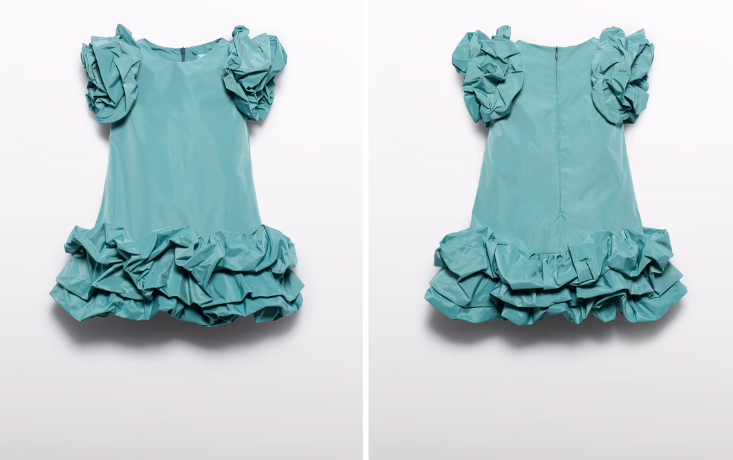 Girl Cloud Taffeta Dress- Aqua