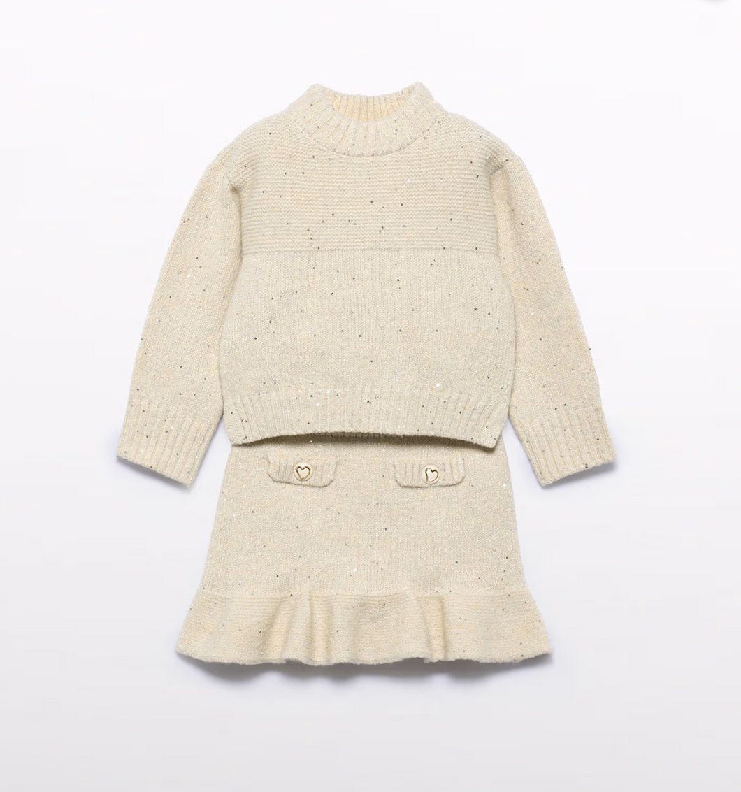 Girl Knit Skirt Set- Oat
