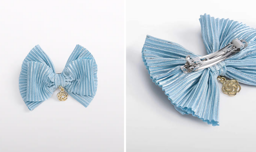 Girl Pleated Knit Bow Hair Clip- Aqua