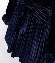 Load image into Gallery viewer, Girl Pleated Velvet Dress- Navy
