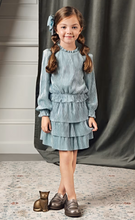 Load image into Gallery viewer, Girl Pleated Knit Skirt Set- Aqua
