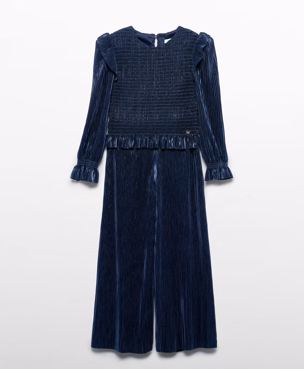 Girl Pleated Knit Trouser Set- Navy