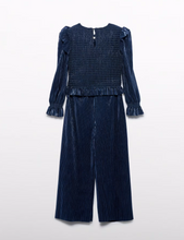 Load image into Gallery viewer, Girl Pleated Knit Trouser Set- Navy
