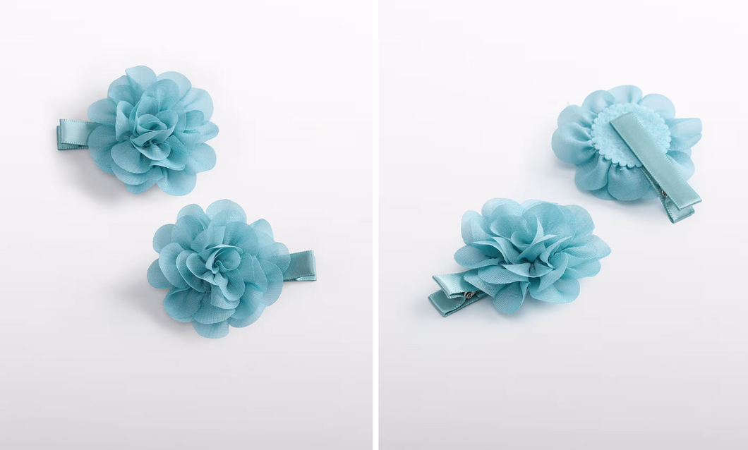 Girl 2pk Chiffon Flower Hair Clips- Aqua