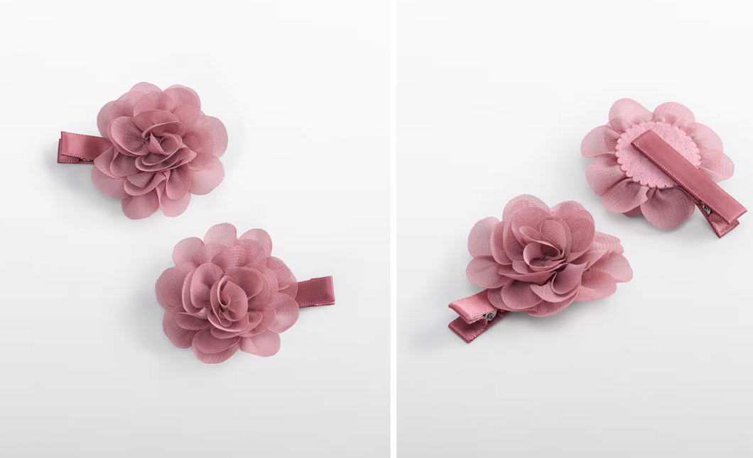 Girl 2pk Chiffon Flower Hair Clips- Dk Rose