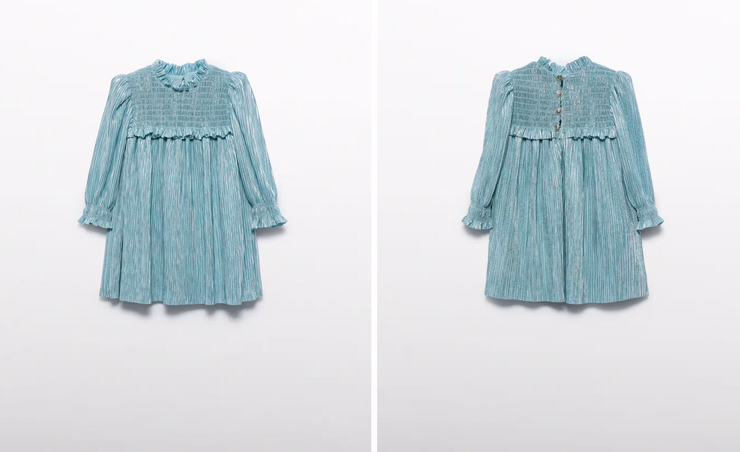 Girl Pleated Baby Dress- Aqua