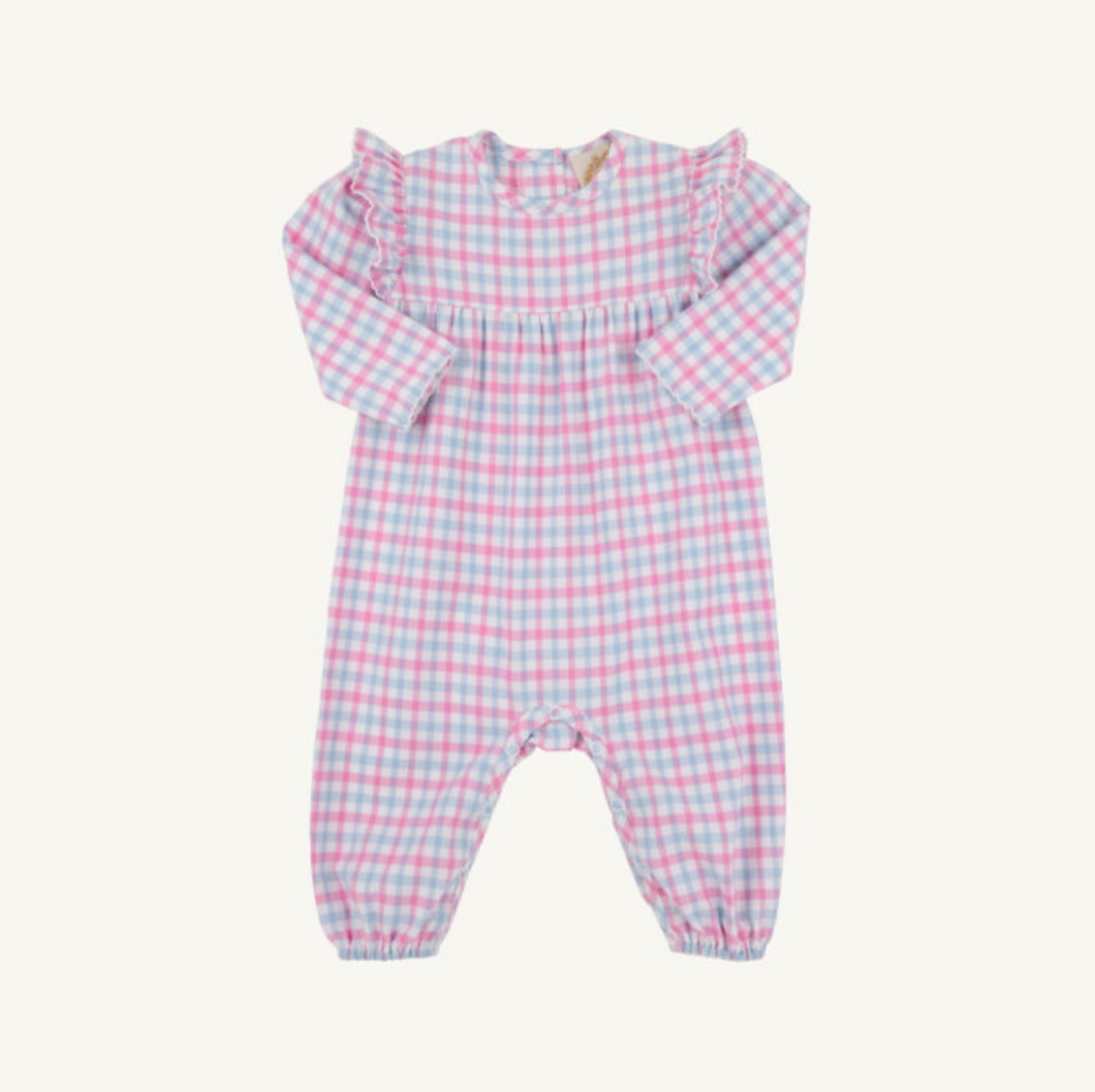 Leigh Ann Angel Sleeve Romper- Barrington Blue/ HHP Gingham