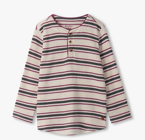 Henley Stripe Shirt LS- Oatmeal Melange