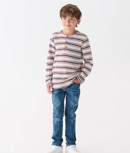 Henley Stripe Shirt LS- Oatmeal Melange