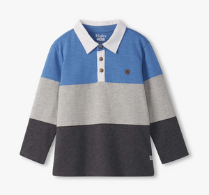 Color Block Panel LS Polo-Blue & Grey
