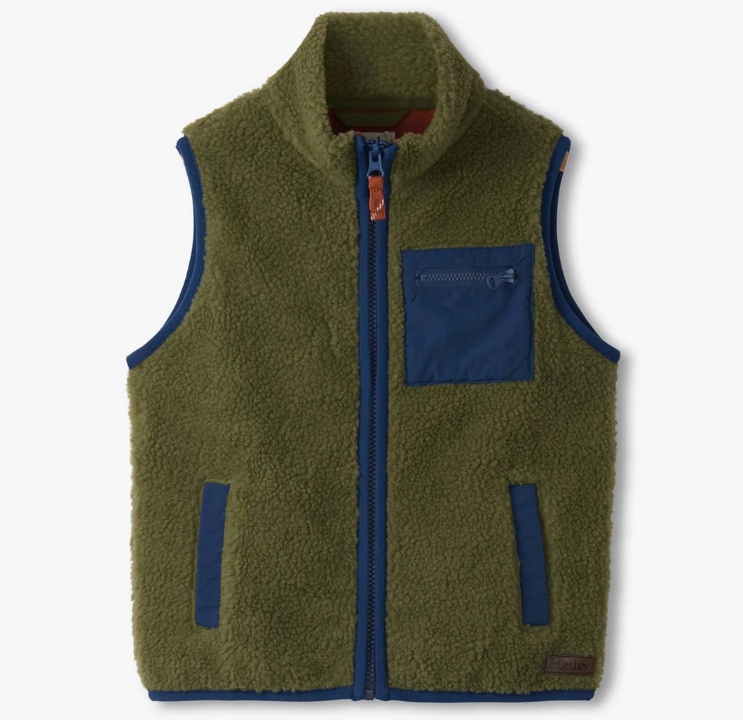 Faux Sherpa Vest- Loden Green