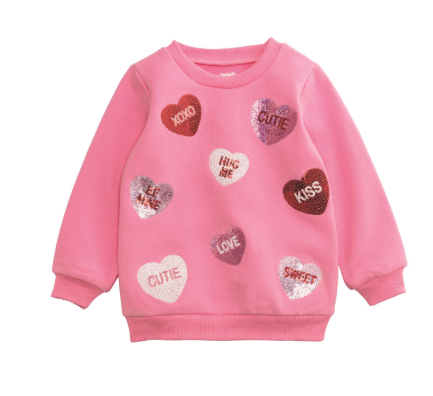 Sequin Hearts Sweatshirt- Pink