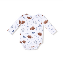 Load image into Gallery viewer, Touchdown Time Lap Shoulder Bodysuit- White/Navy
