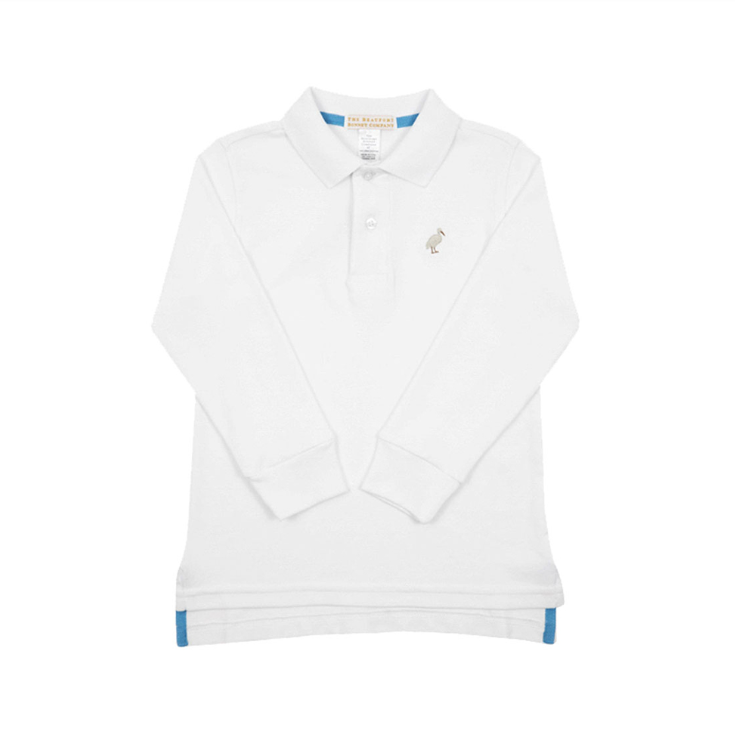 Prim & Proper Polo LS- Worth Ave White/ Multi