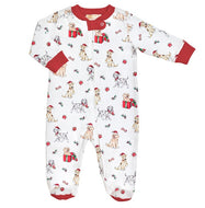 Holy Doggy Xmas Print Pima Zipped Footie